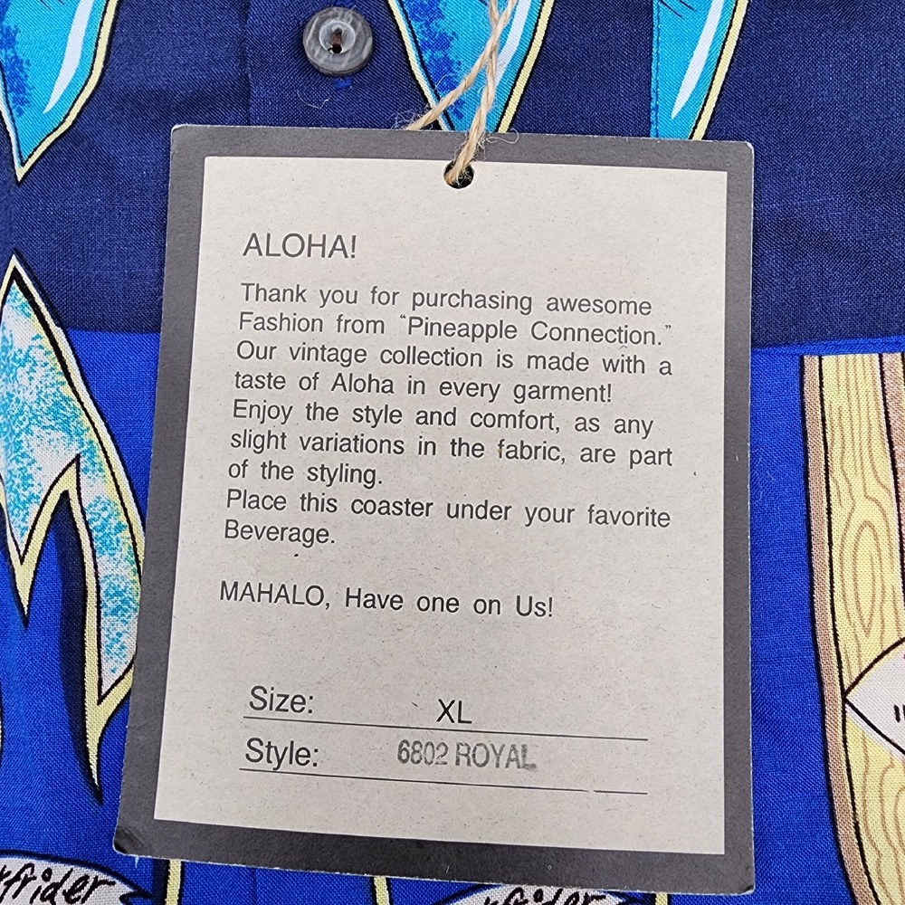 Pineapple Connection Mens Xl‎ Surf Boards Royal 6802 Blue Button Up Hawaiian - Picture 5 of 7